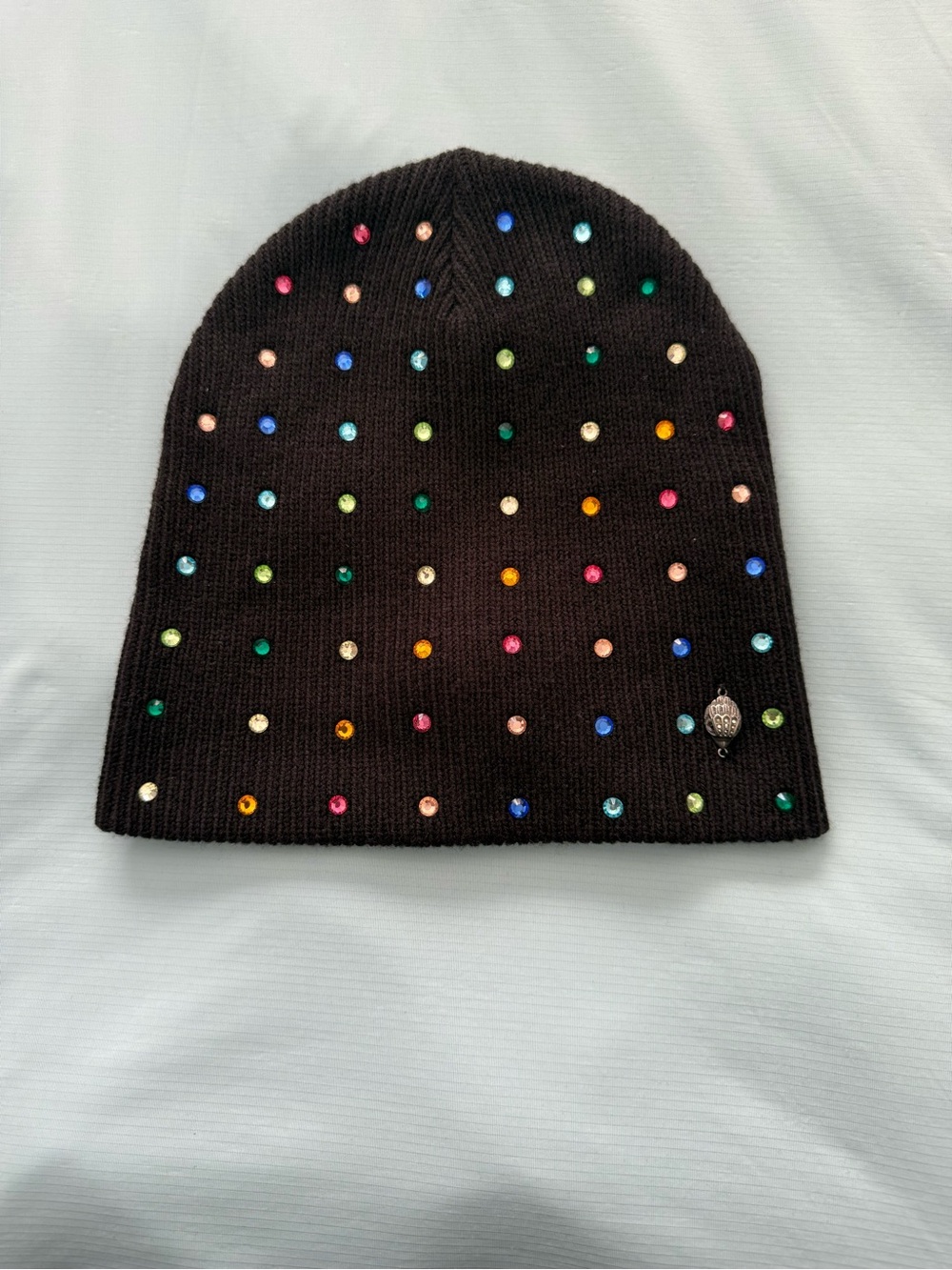 Kurt Geiger Black Beanie with Multicolor Gem Studs
